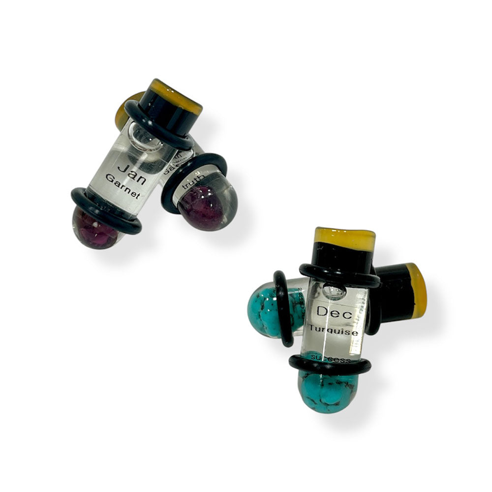 Glass 0 Gauge Bullet Shape Floating Birthstone Ear Plugs - Pair