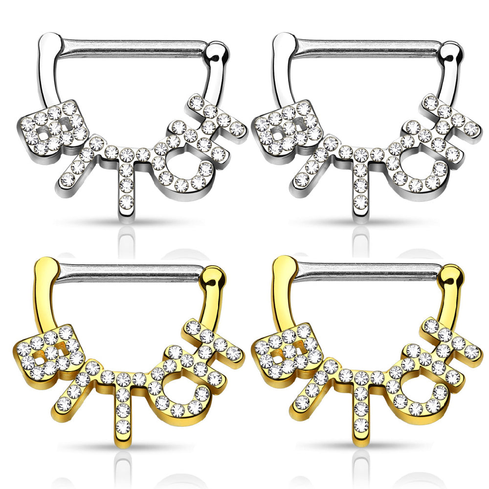 Surgical Steel 14 Gauge Paved CZ Bitch Nipple Shield 12mm - Pair