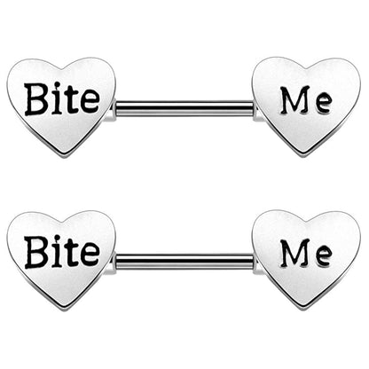Surgical Steel 14 Gauge Nipple Barbells with Sexy Letter Heart - Pair - photo 4