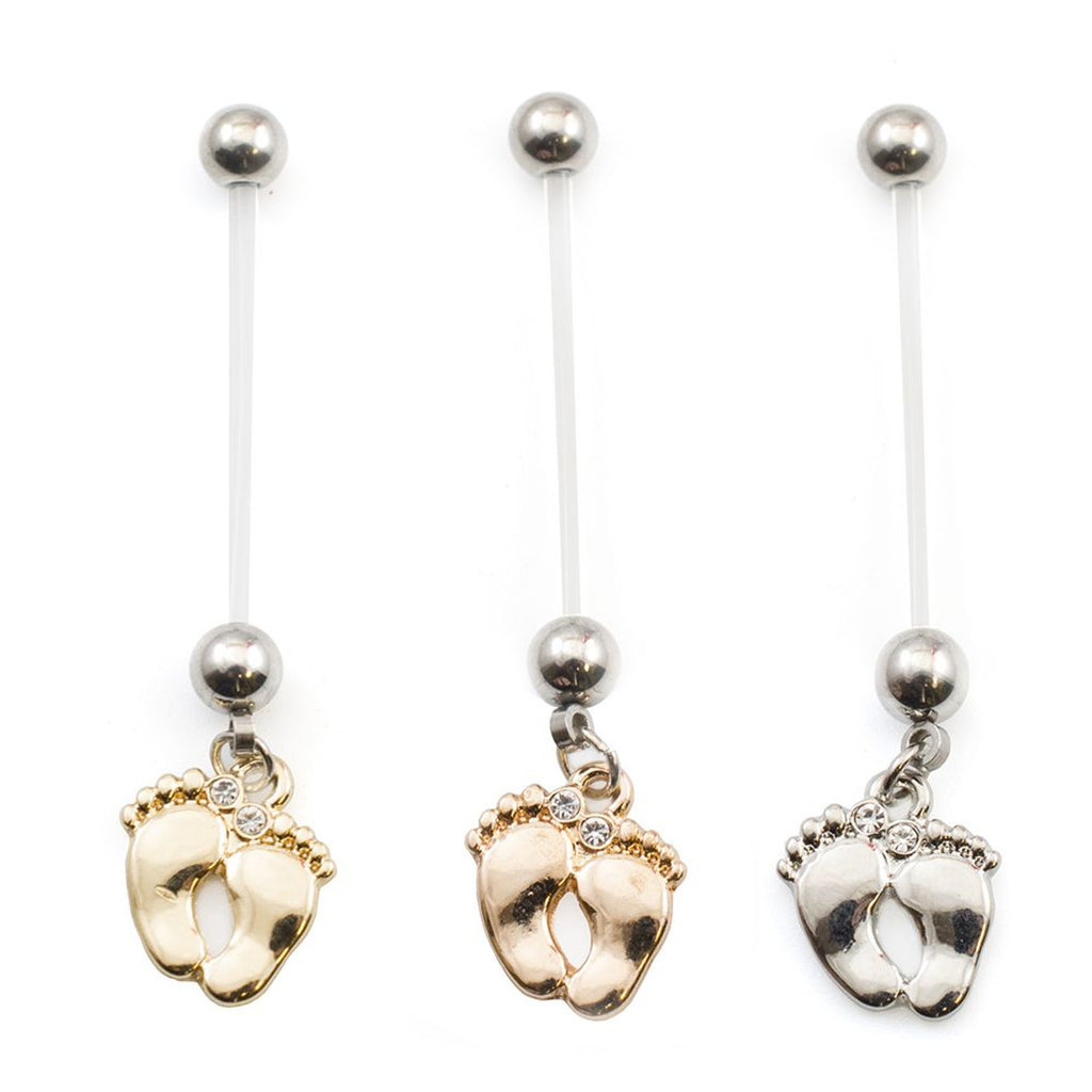 Bio-Flex Long Pregnancy Belly Ring 14 Gauge 1" (25 mm) & Cute Feet - Kruelty