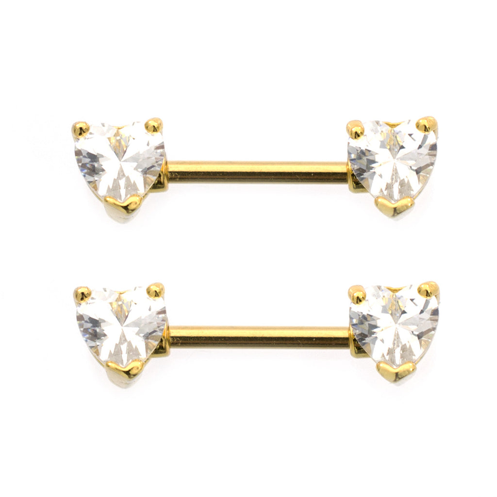 Surgical Steel Nipple Ring Barbell 14 Gauge Heart Shaped CZ Gem - Pair - Kruelty - Photo 5