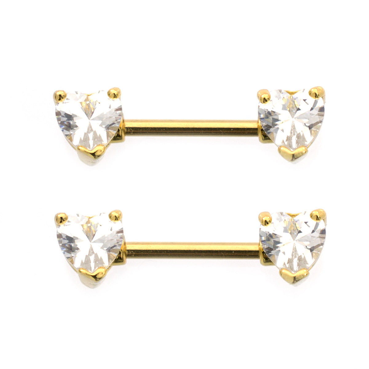 Surgical Steel Nipple Ring Barbell 14 Gauge Heart Shaped CZ Gem - Pair - Kruelty - Photo 5