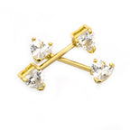 Surgical Steel Nipple Ring Barbell 14 Gauge Heart Shaped CZ Gem - Pair - Kruelty - Photo 6