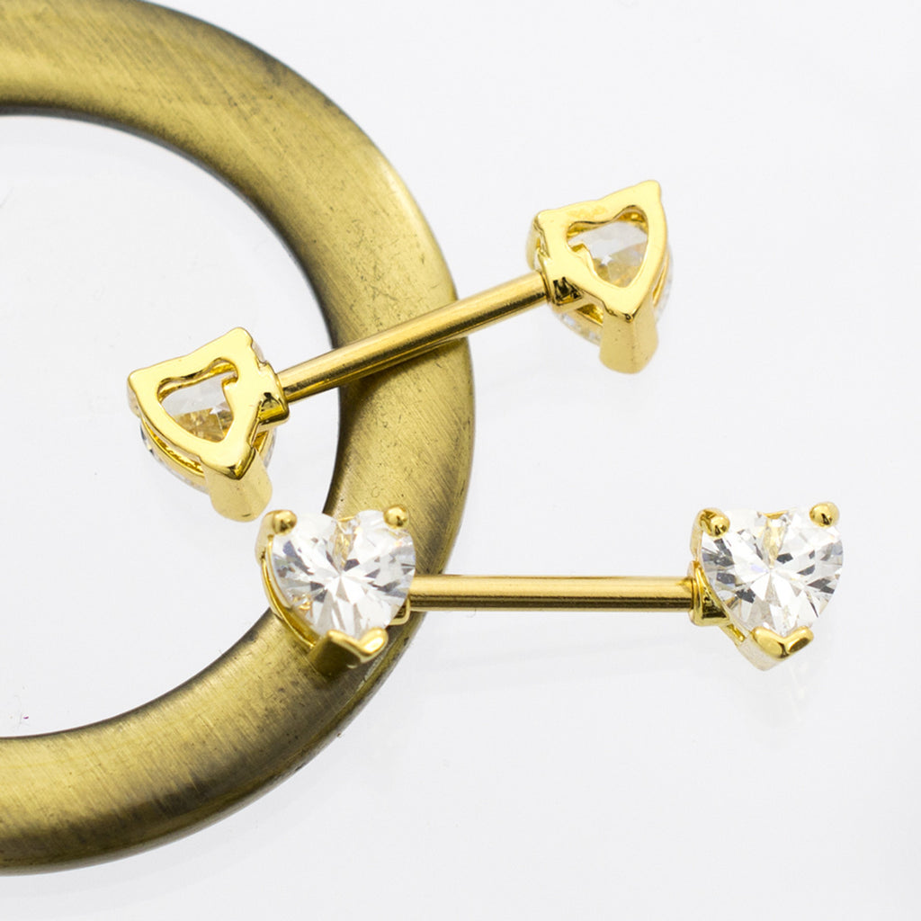 Surgical Steel Nipple Ring Barbell 14 Gauge Heart Shaped CZ Gem - Pair - Kruelty - Photo 7