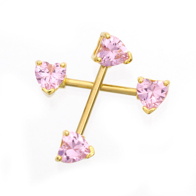 Surgical Steel Nipple Ring Barbell 14 Gauge Heart Shaped CZ Gem - Pair - Kruelty - Photo 3