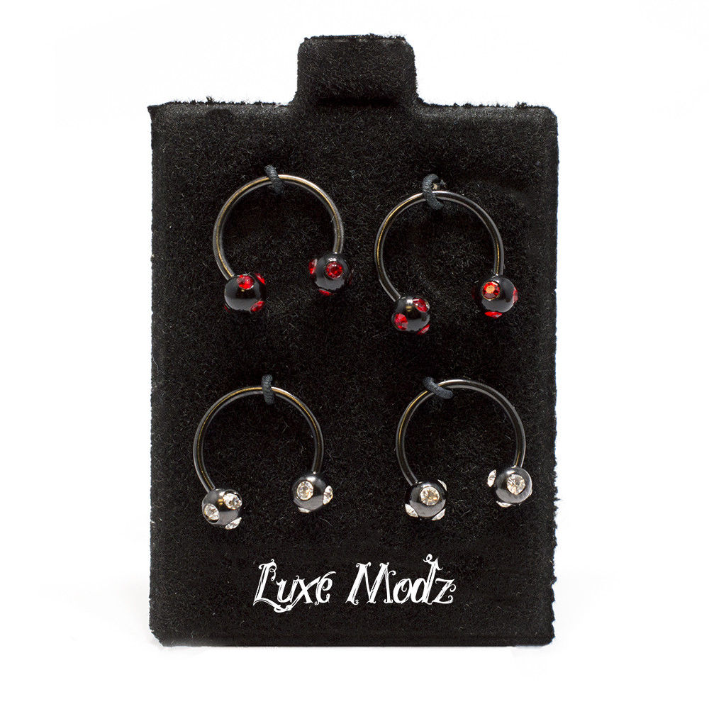 Black Surgical Steel 16 Gauge Circular Barbell CZ Gem Bead - 4 Pack