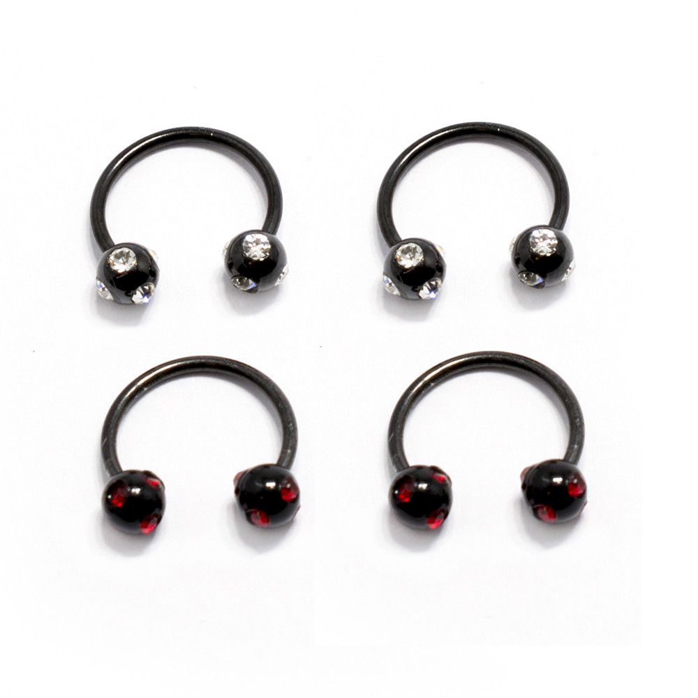 Black Surgical Steel 16 Gauge Circular Barbell CZ Gem Bead - 4 Pack
