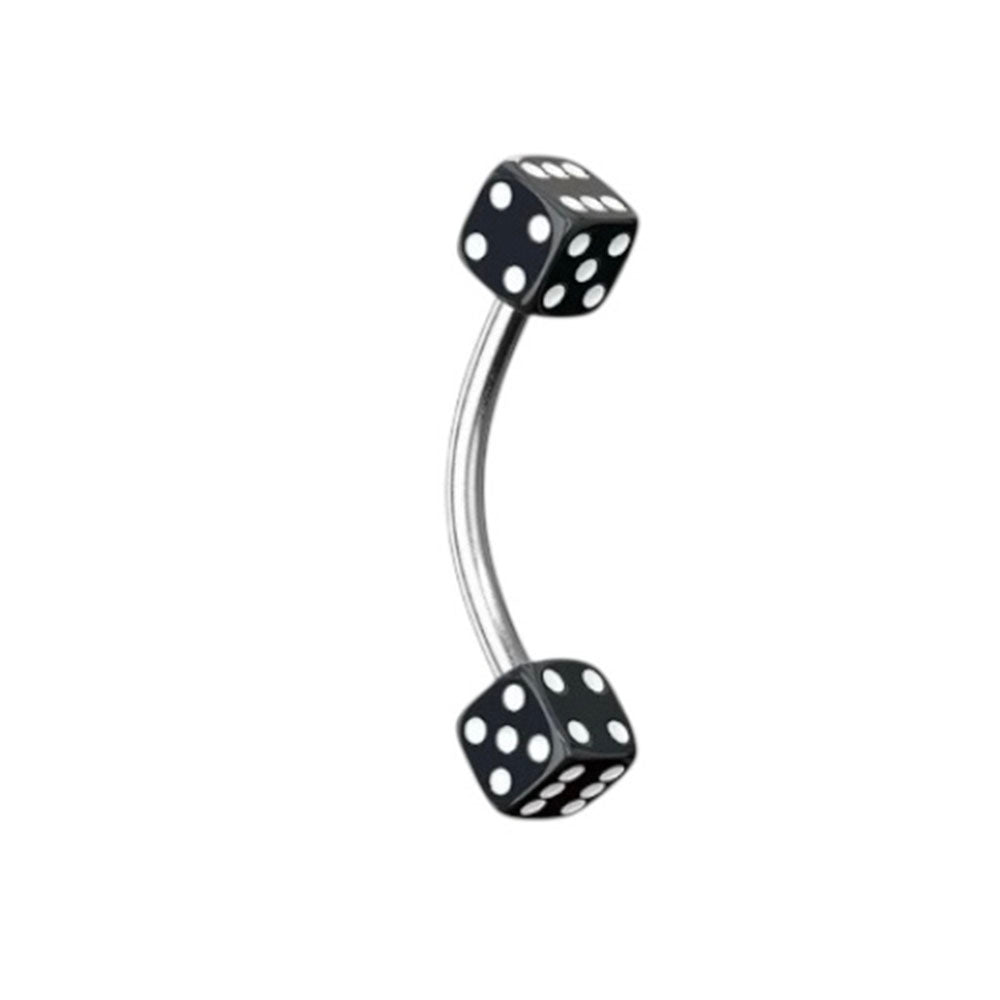 Surgical Steel Curved Barbell 16G with UV Acrylic Dice - 10 Colors - photo 5