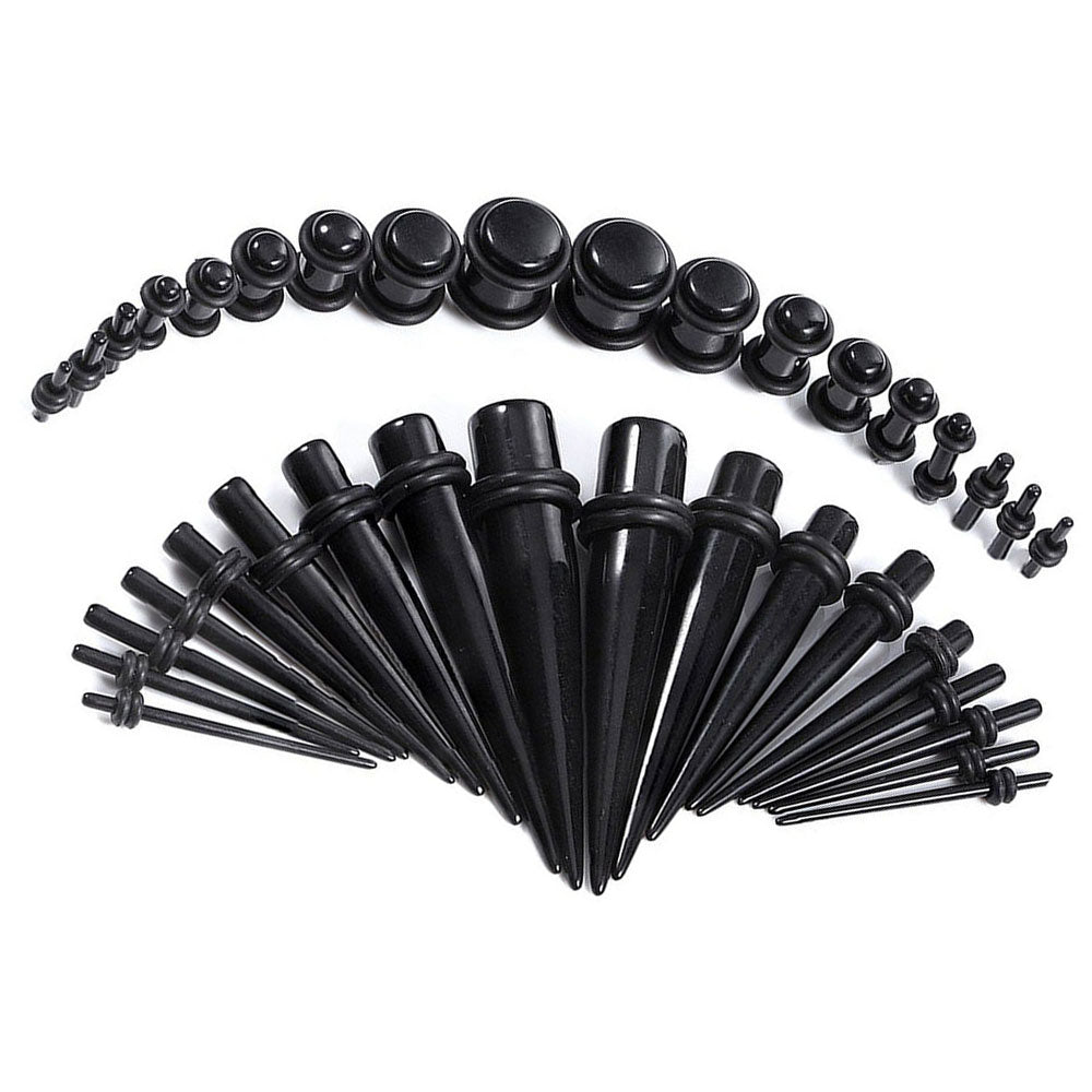 Black Acrylic 14 to 00 Gauge Ear Stretching Taper Kit - 36 Pack