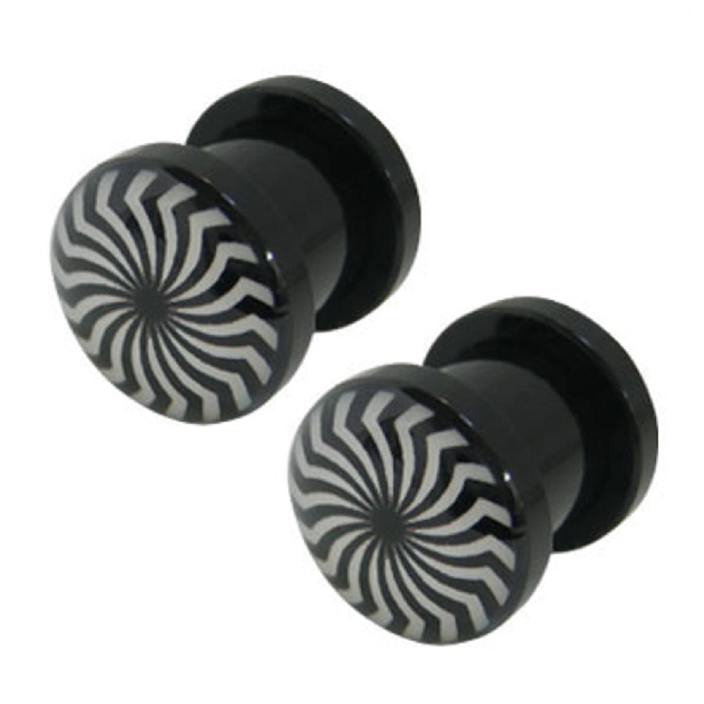 Black Acrylic 6 Gauge to 1/2 Inch Eye Swirl Screw Fit Plugs - Pair