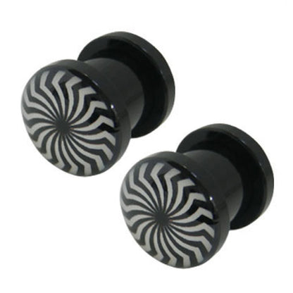 Black Acrylic 6 Gauge to 1/2 Inch Eye Swirl Screw Fit Plugs - Pair