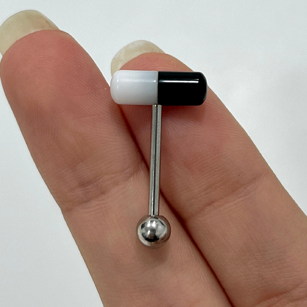 Surgical Steel 14 Gauge Tongue Barbell with UV Glow Acrylic Pill - photo 5