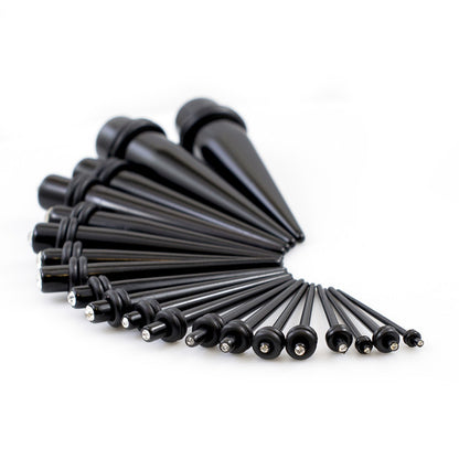 Black Acrylic CZ Spike Tapers Stretching Kit 14 to 00 Gauge - 18 Pack