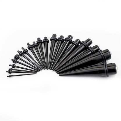 Black Acrylic CZ Spike Tapers Stretching Kit 14 to 00 Gauge - 18 Pack