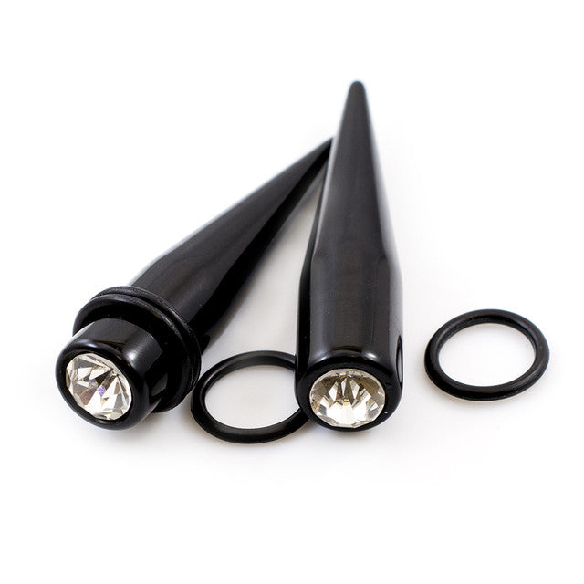 Black Acrylic CZ Spike Tapers Stretching Kit 14 to 00 Gauge - 18 Pack