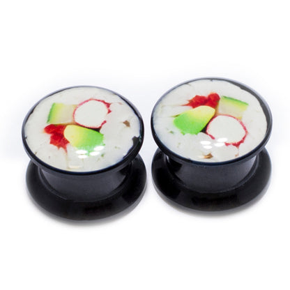 Black Acrylic Sushi Screw Fit Ear Plugs 2 Gauge to 9/16 Inch - Pair