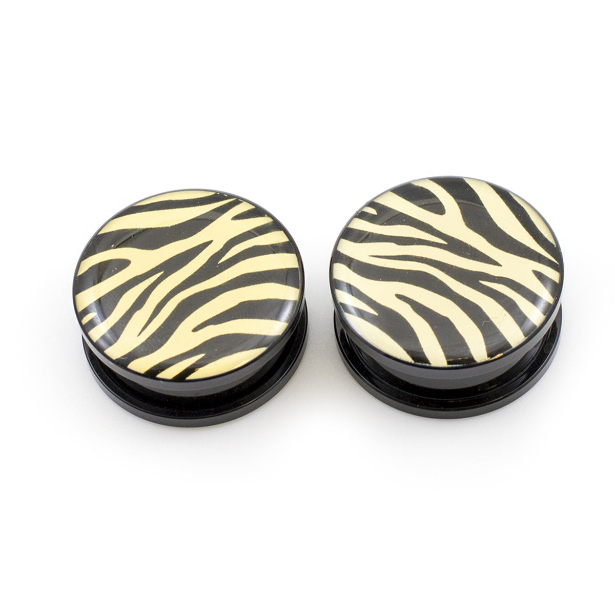 Acrylic Tiger Skin Screw Fit Ear Plugs - Pair