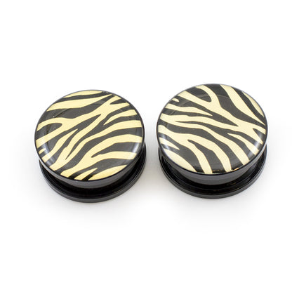 Acrylic Tiger Skin Screw Fit Ear Plugs - Pair