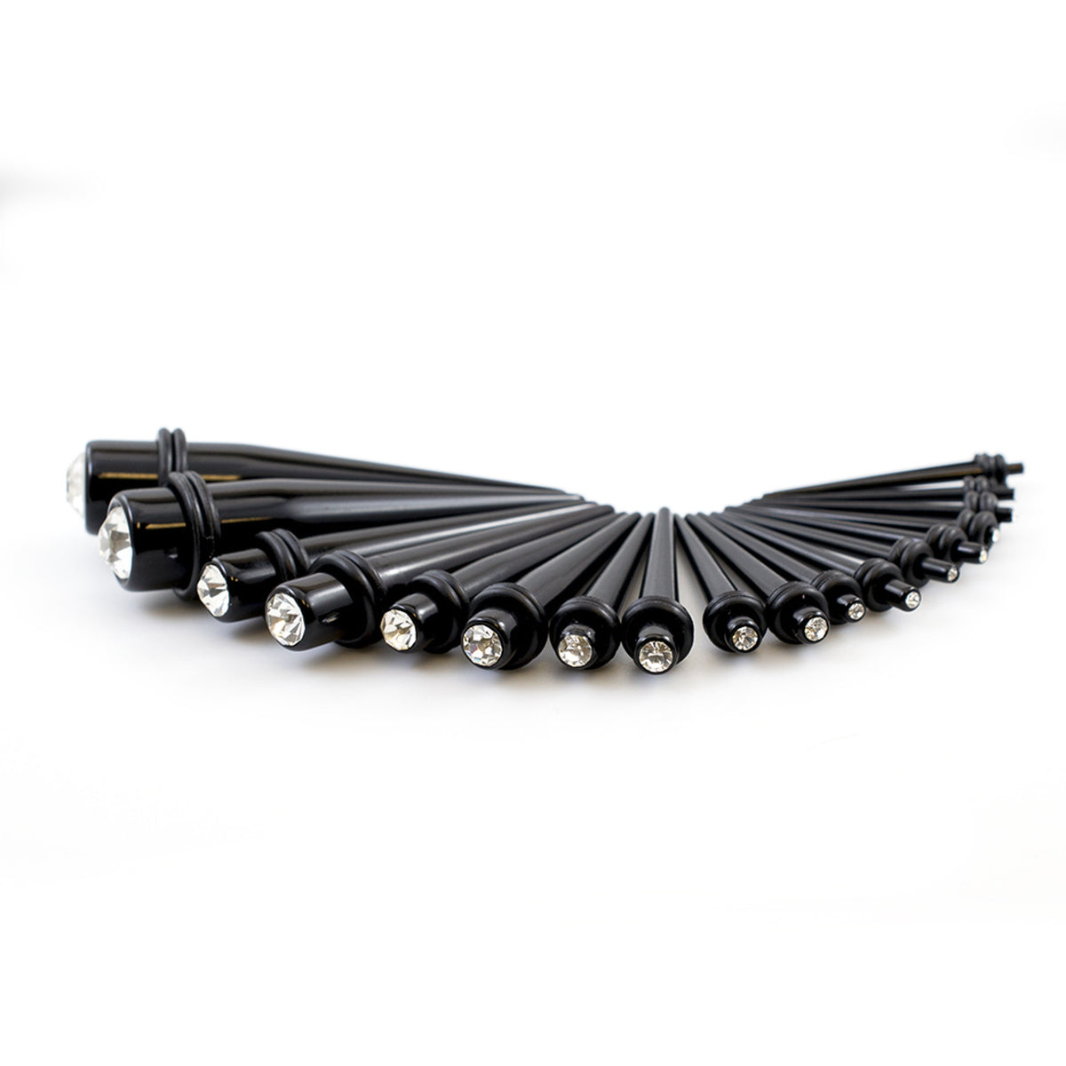 Black Acrylic CZ Spike Tapers Stretching Kit 14 to 00 Gauge - 18 Pack