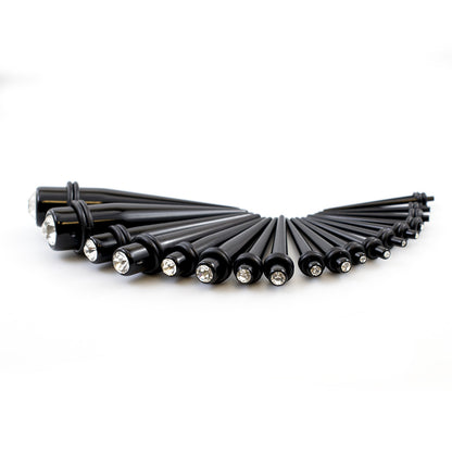 Black Acrylic CZ Spike Tapers Stretching Kit 14 to 00 Gauge - 18 Pack