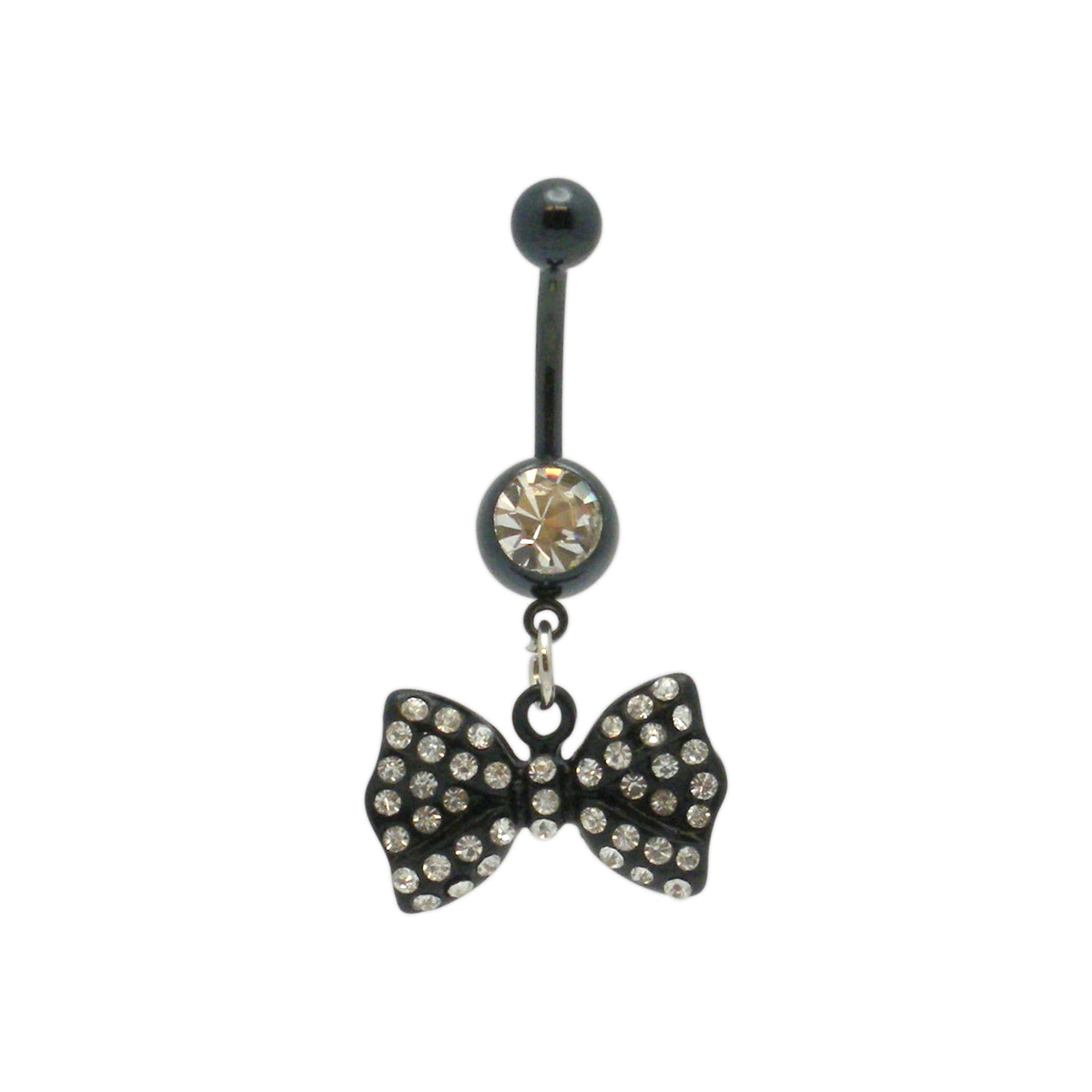 Black Anodized Surgical Steel 14 Gauge Belly Ring with Bow Tie Dangle