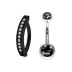 Titanium Black Belly Ring Hinged Hoop Clicker 14 Gauge Gems - Pair - Kruelty