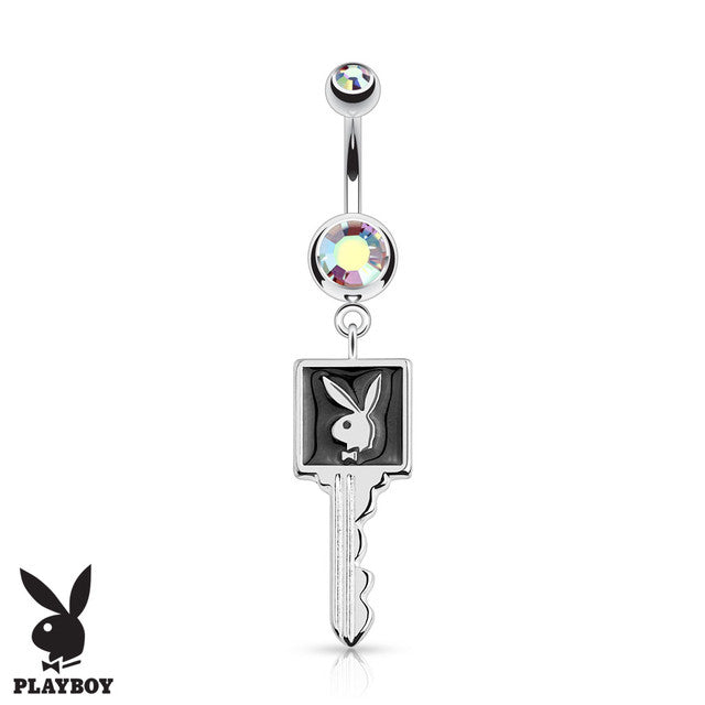 Surgical Steel 14 Gauge Belly Ring with Playboy Bunny Key CZ - photo 2