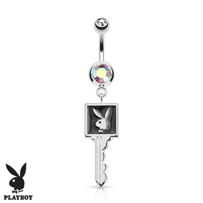 Surgical Steel 14 Gauge Belly Ring with Playboy Bunny Key CZ - photo 2
