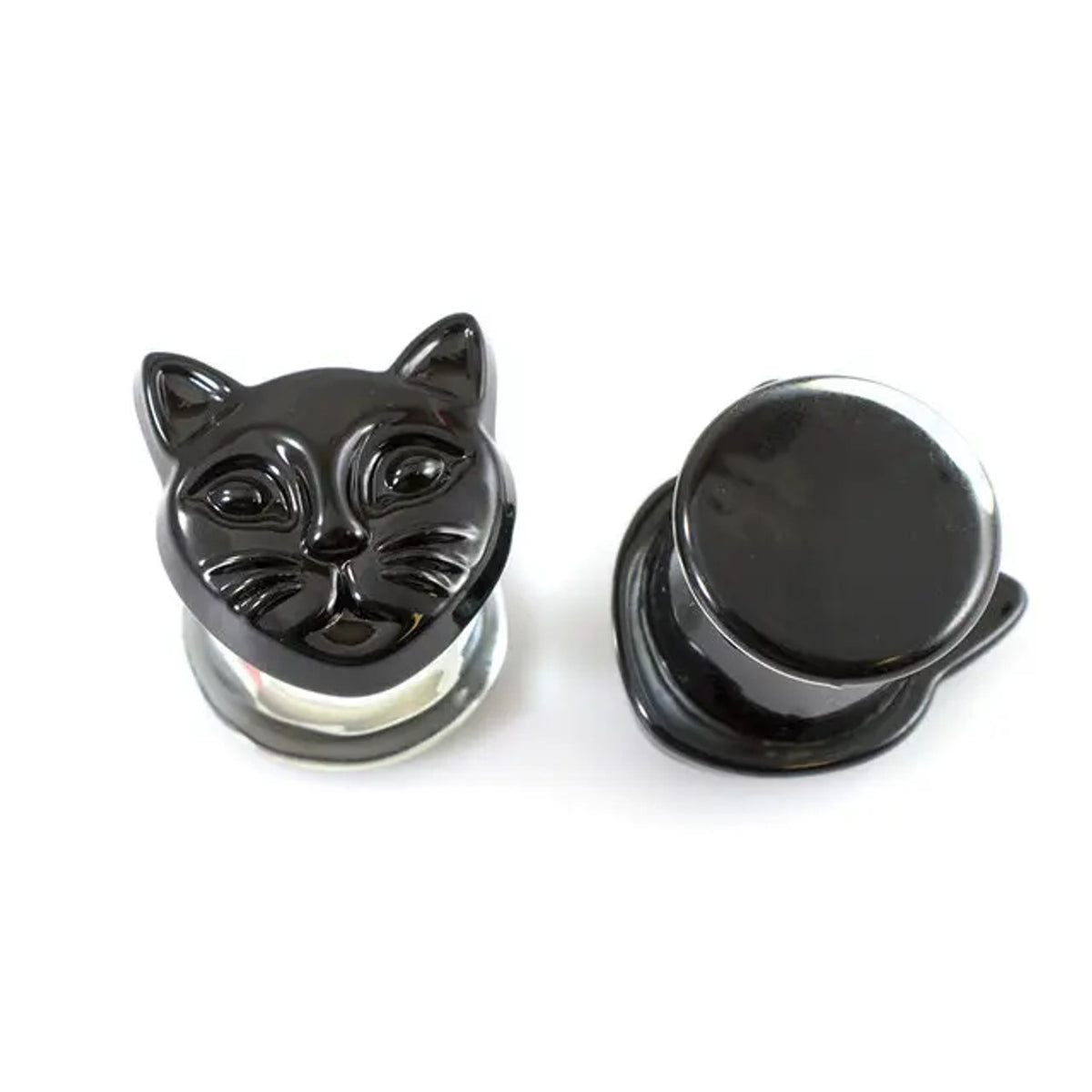Double Flared Pyrex Glass Plug Ear 0 to 1/2" Gauge & Black Cat - Pair - Kruelty - Photo 3