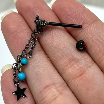 Surgical Steel 14 Gauge Nipple Barbell with Cat Star Dangle - Pair - photo 3