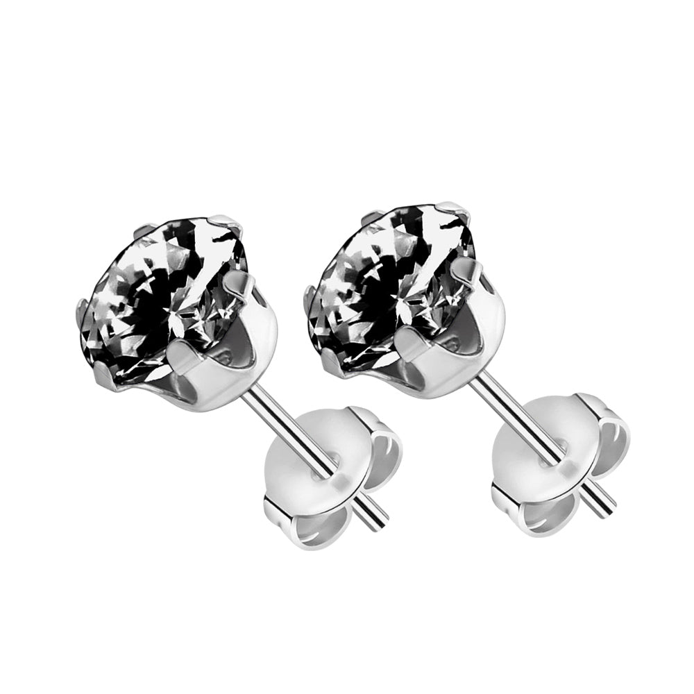 Surgical Steel 20 Gauge Cubic Zirconia Stud Earrings - Pair