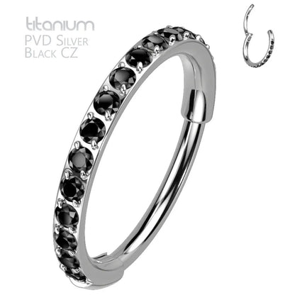Titanium 20 Gauge Hinged Nose Ring CZ Hoop with Paved Clicker - photo 12