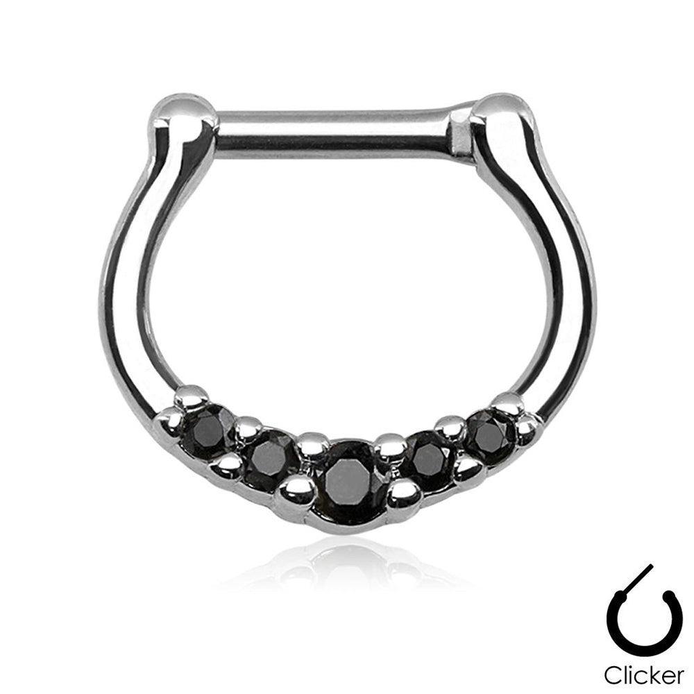 Surgical Steel 16 Gauge Five Prong CZ Septum Clicker Hoop - 6mm - photo 3