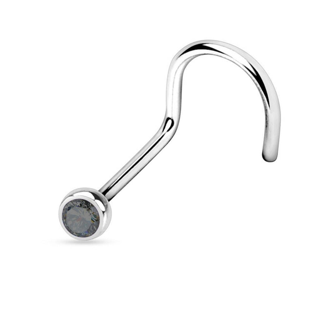 Surgical Steel Nose Screw with Bezel Set CZ - 18 & 20 Gauge - photo 3