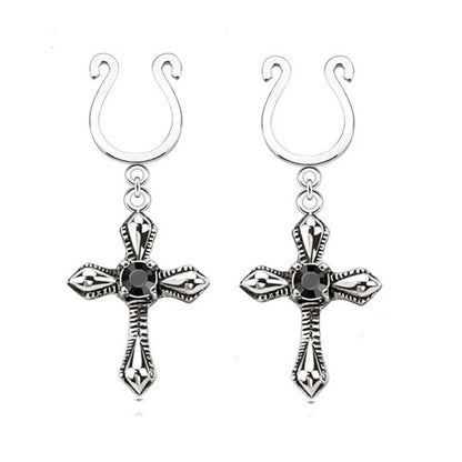 Surgical Steel Dangle Cross CZ Clip On Nipple Rings - Pair - photo 2