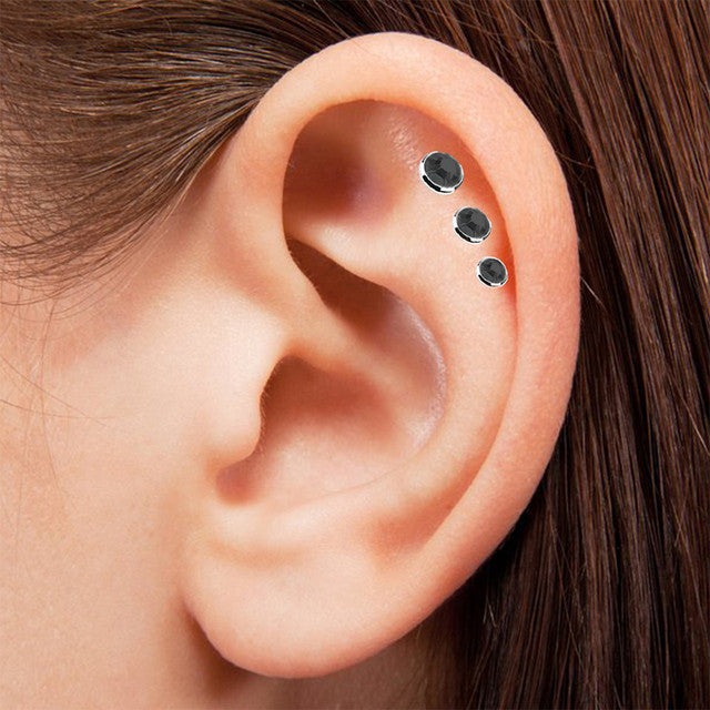 Surgical Steel 16 Gauge Black CZ Stud Earrings 6mm - 3 Pack