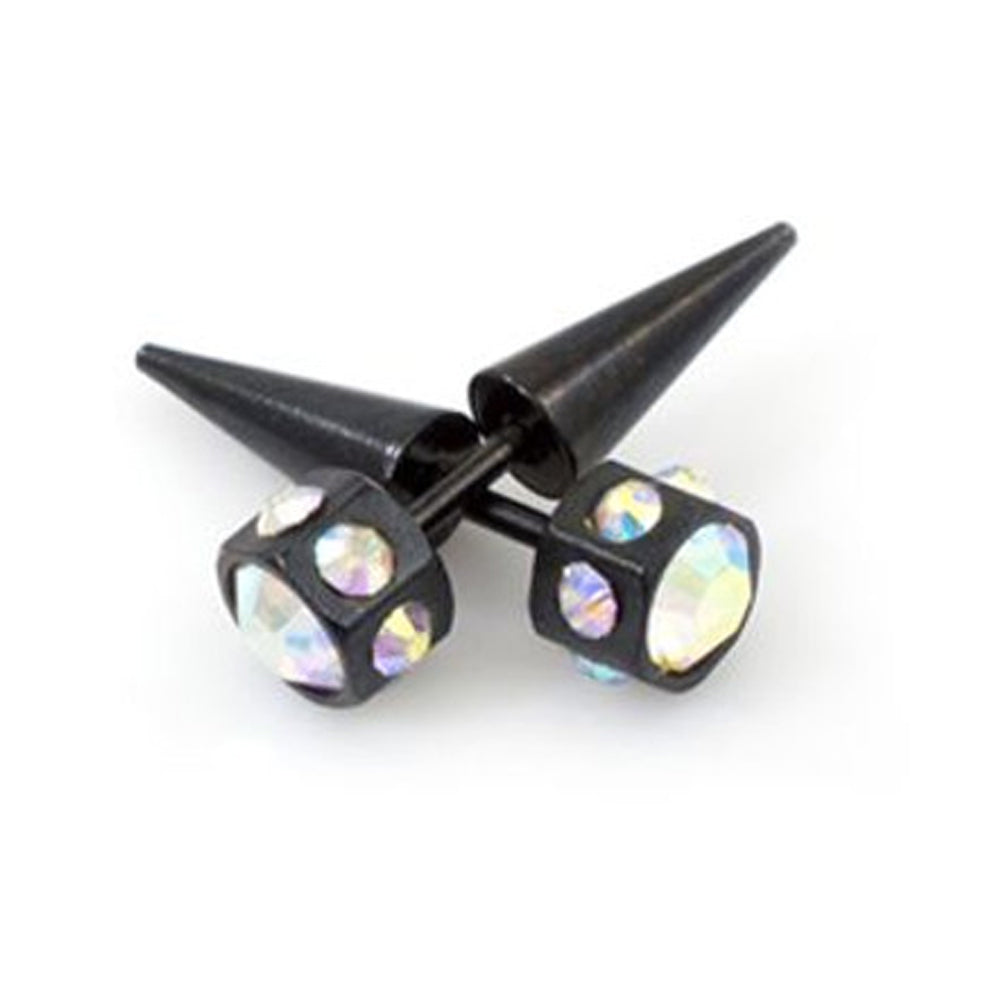 Surgical Steel 16 Gauge Crystal CZ Fake Taper Ear Gauges - Pair - photo 3