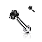 Surgical Steel 18 Gauge Prong CZ Top Flat Back Labret Stud