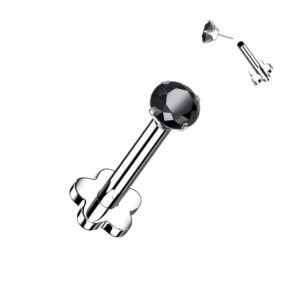 Titanium 18 Gauge Labret Stud with Push In CZ Flower Base - photo 6