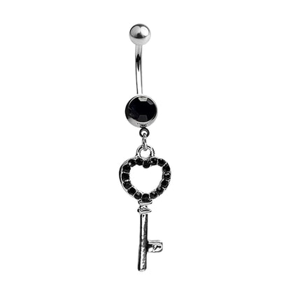 Surgical Steel 14 Gauge Belly Ring with Paved CZ Heart Key Dangle - photo 4