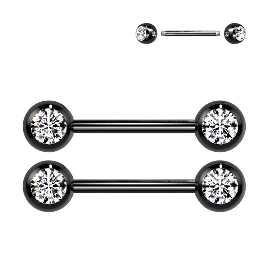 Surgical Steel 14 Gauge Nipple Barbell CZ with Ball - Pair - photo 2