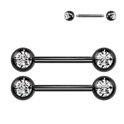 Surgical Steel 14 Gauge Nipple Barbell CZ with Ball - Pair - photo 2