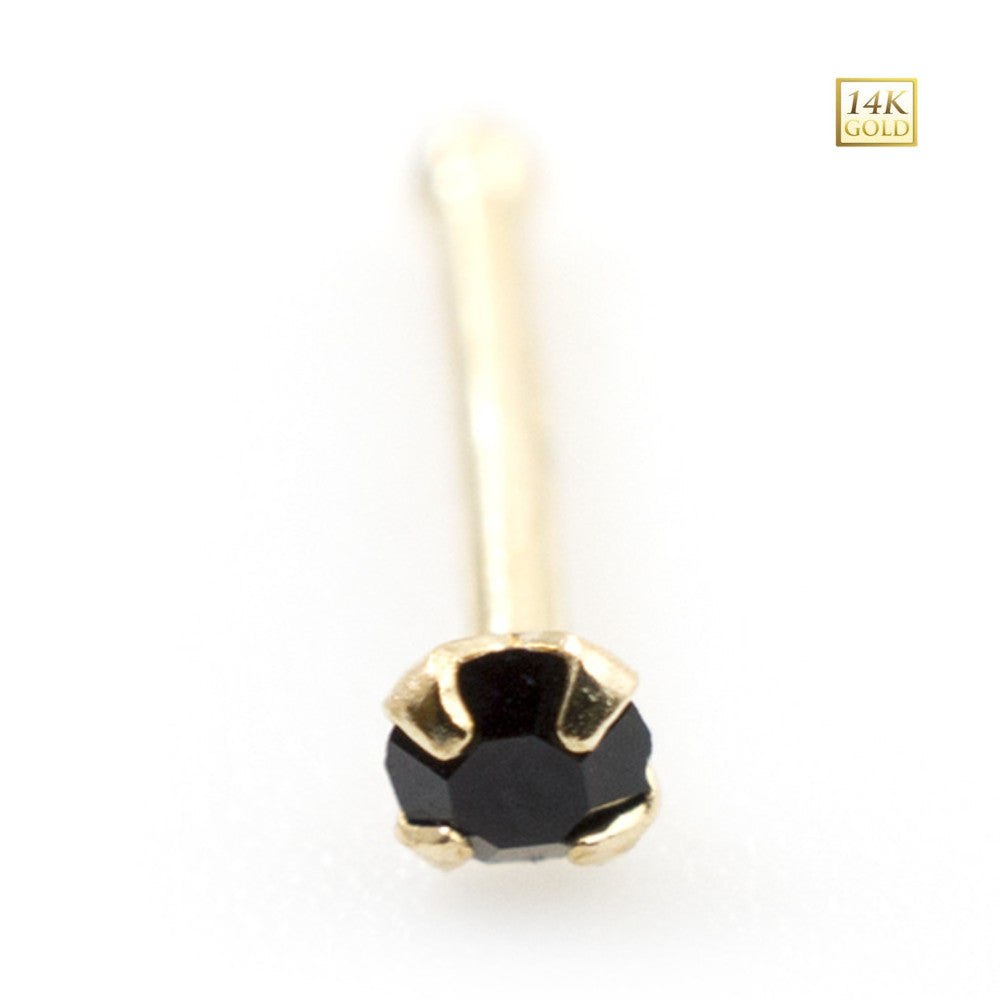 14K Solid Gold 22 Gauge Nose Bone Stud with Black CZ - photo 4