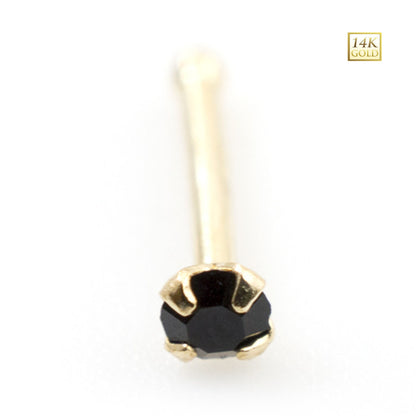 14K Solid Gold 22 Gauge Nose Bone Stud with Black CZ - photo 4