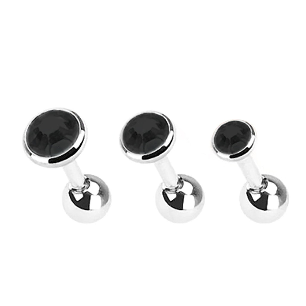 Surgical Steel 16 Gauge Black CZ Stud Earrings 6mm - 3 Pack