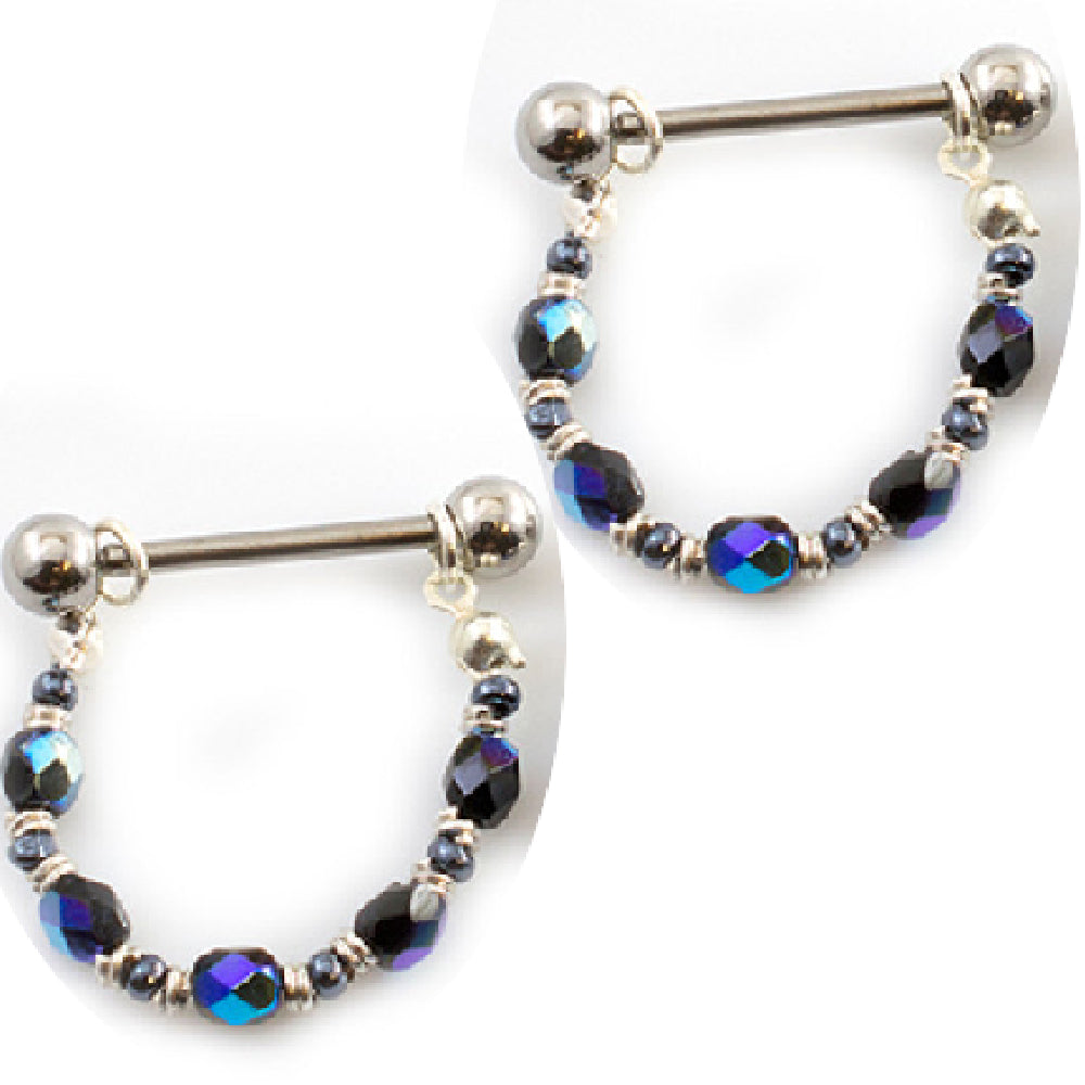 Surgical Steel 14 & 16 Gauge Nipple Barbell with Chain Dangle - Pair - photo 8