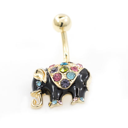 Surgical Steel 14 Gauge Belly Ring with Black Enamel Elephant and CZ - photo 3