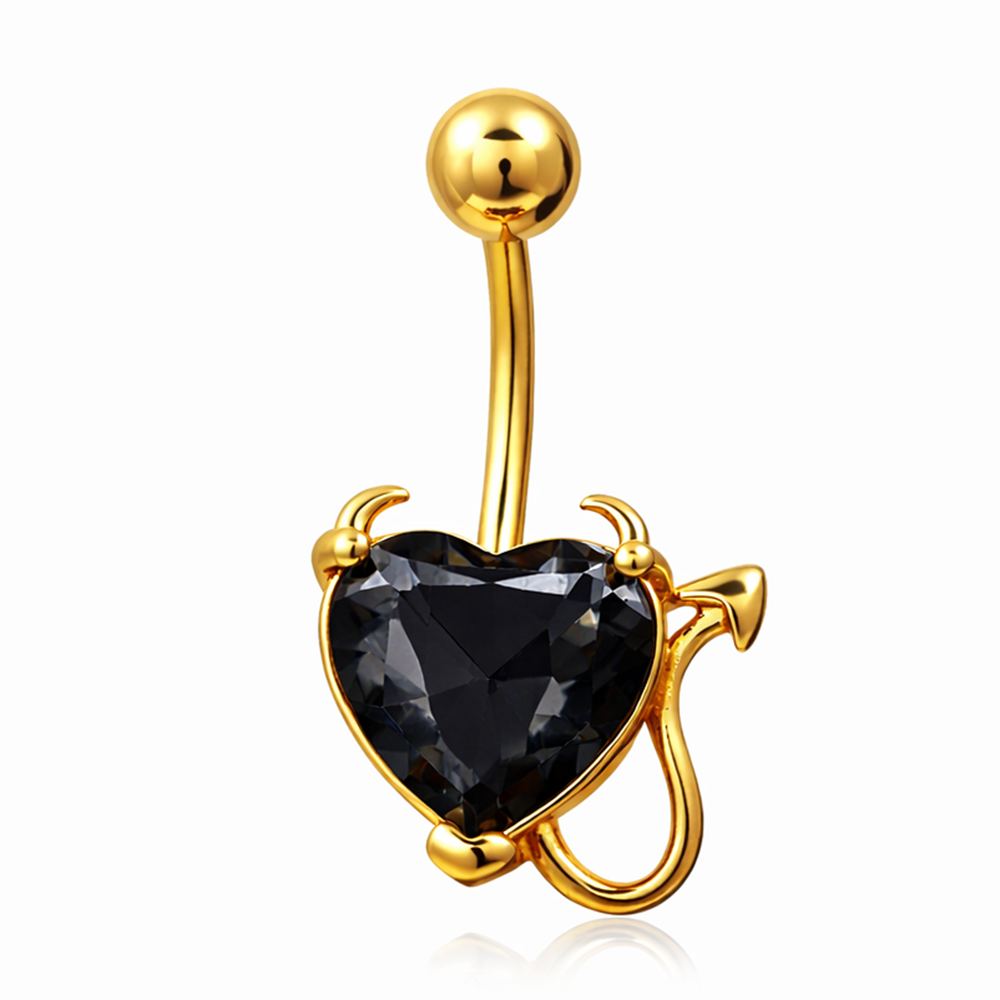 Surgical Steel 14 Gauge Belly Ring Gold PVD Devil Heart CZ - photo 3