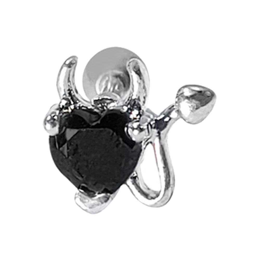 Surgical Steel 16 Gauge Devil Horns Heart CZ Barbell Earrings