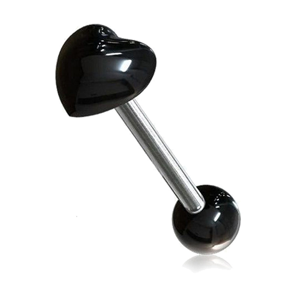 Surgical Steel 14 Gauge Tongue Barbell Heart with Acrylic Tops - photo 2